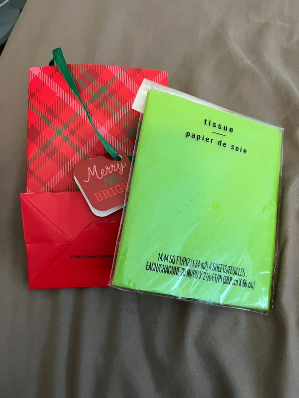 Green Tissue Paper Pack with Holiday Gift Bag